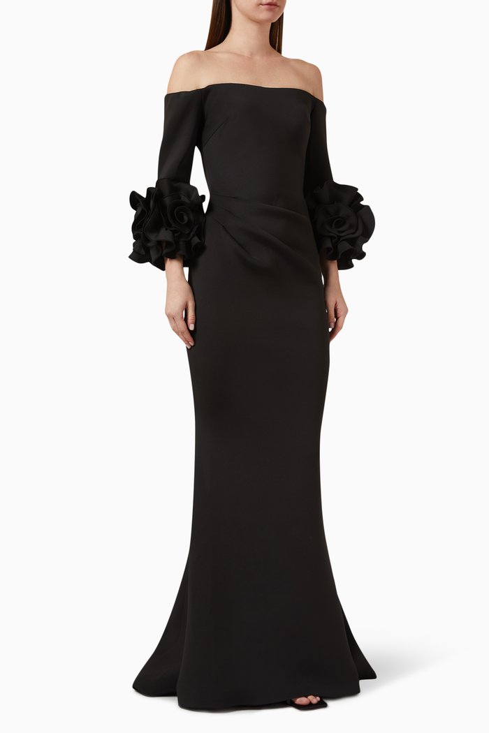 

Off-shoulder Dress in Scuba, Black