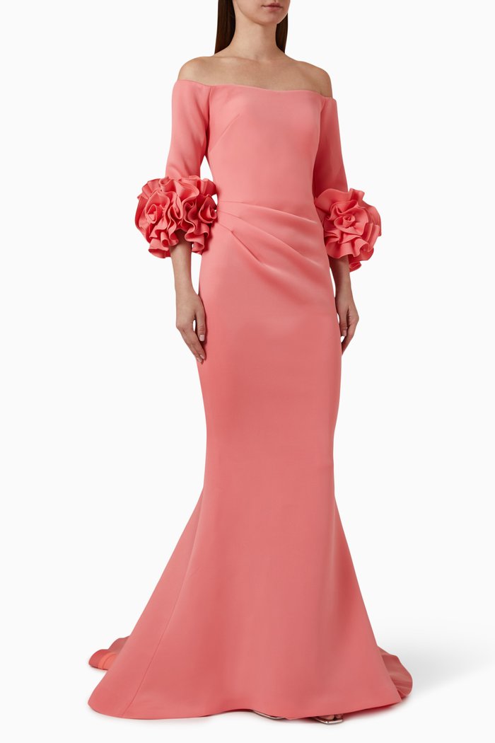 

Off-shoulder Dress in Scuba, Pink