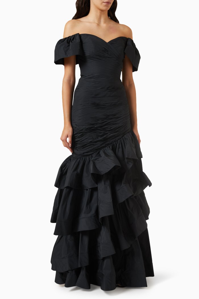 

Off-shoulder Gown in Taffeta, Black