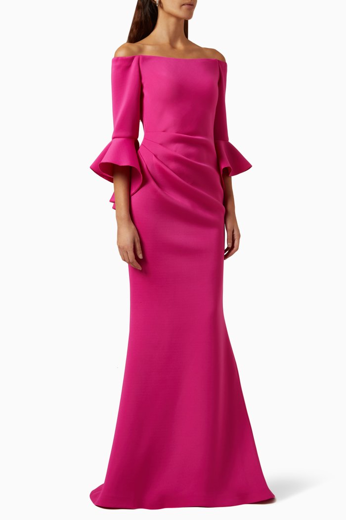 

Off-shoulder Ruffled Gown, Pink