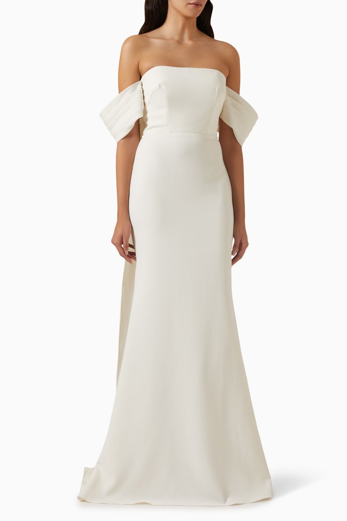 

Off-the-shoulders Train Gown in Crêpe, Neutral