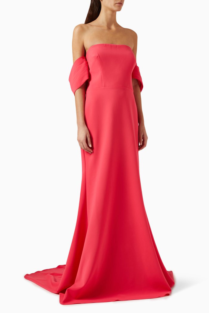 

Off-the-shoulders Train Gown in Crêpe, Red