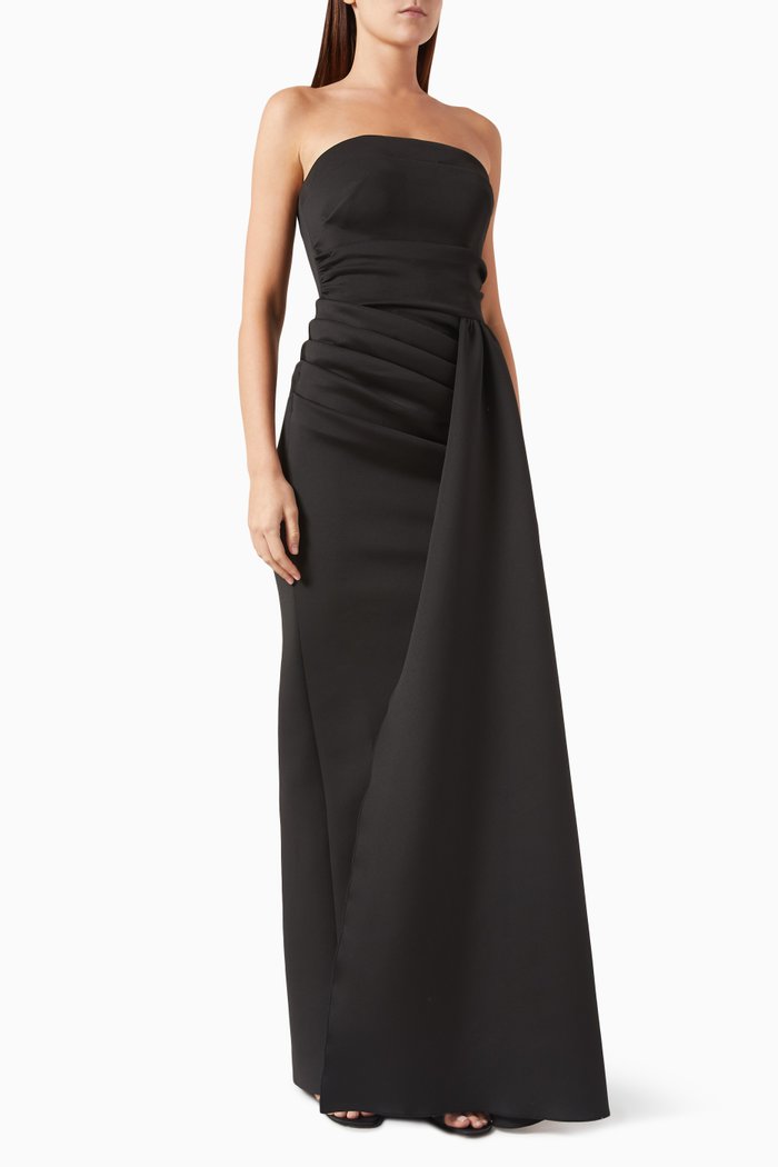 

Strapless Draped Maxi Gown, Black