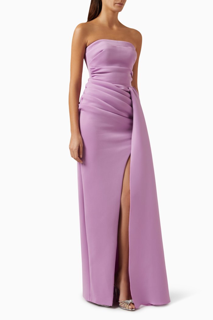 

Strapless Draped Maxi Gown, Purple