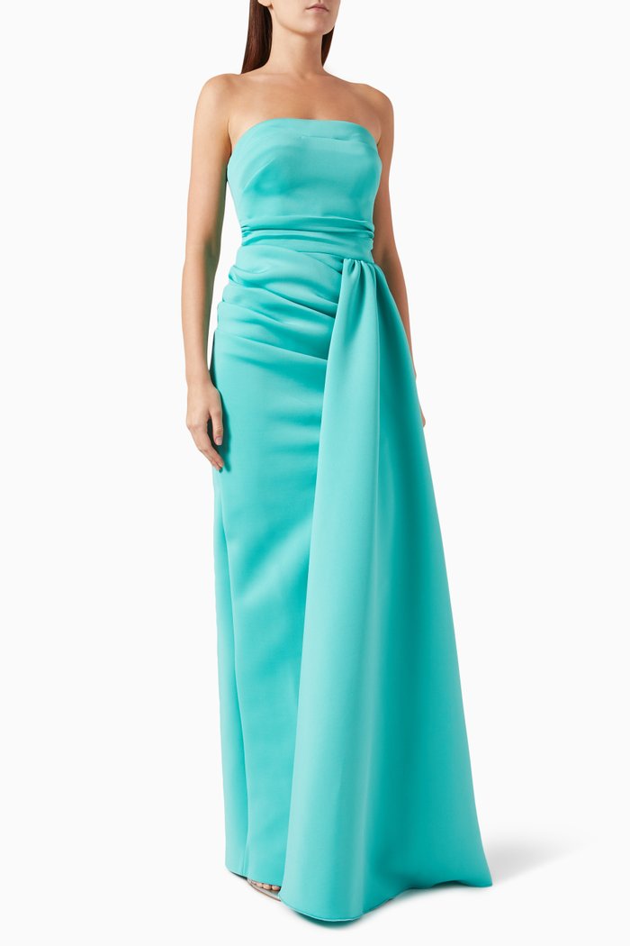 Strapless Draped Maxi Gown, Blue