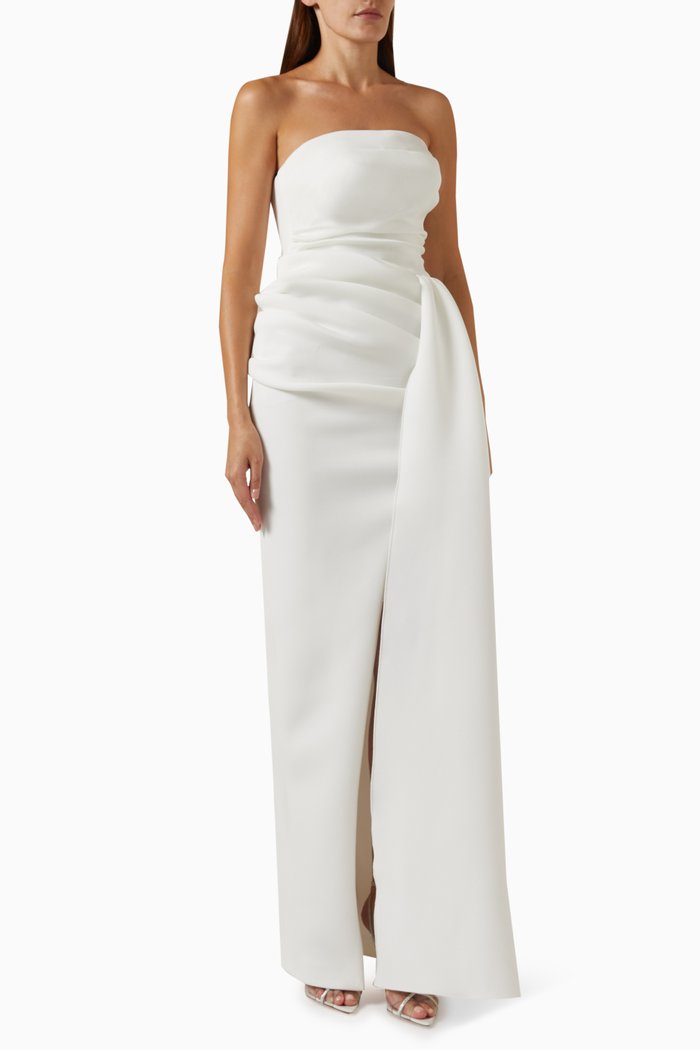 

Strapless Draped Maxi Gown, White