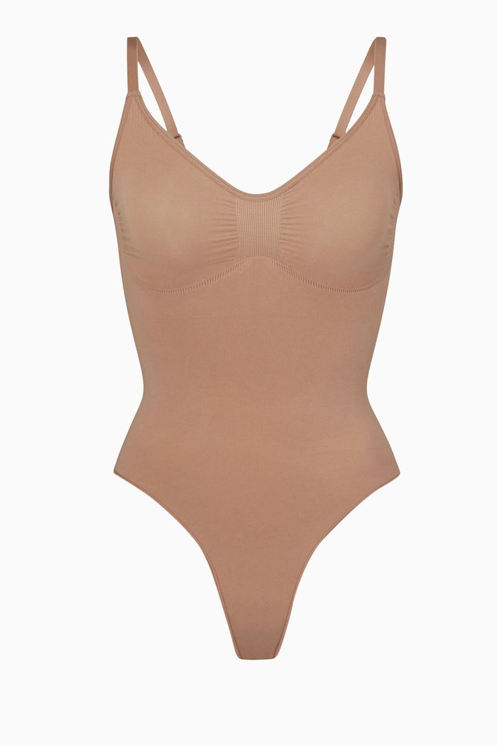 Seamless Sculpt Thong Bodysuit, Brown