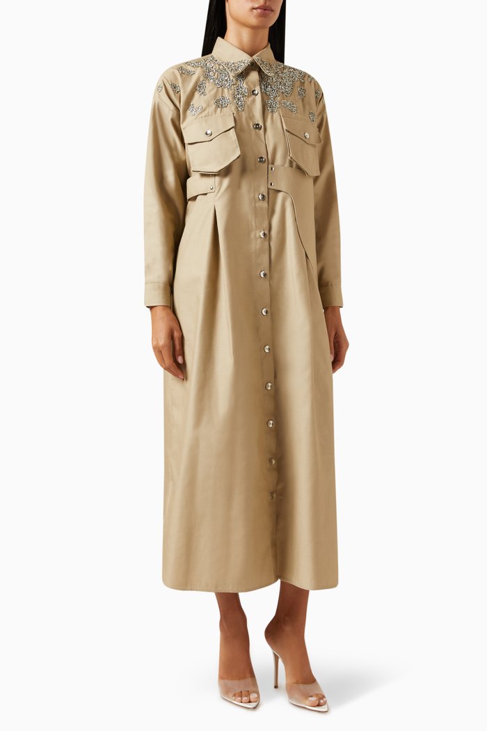 

Embellished Shirt Dress in Cotton, Neutral