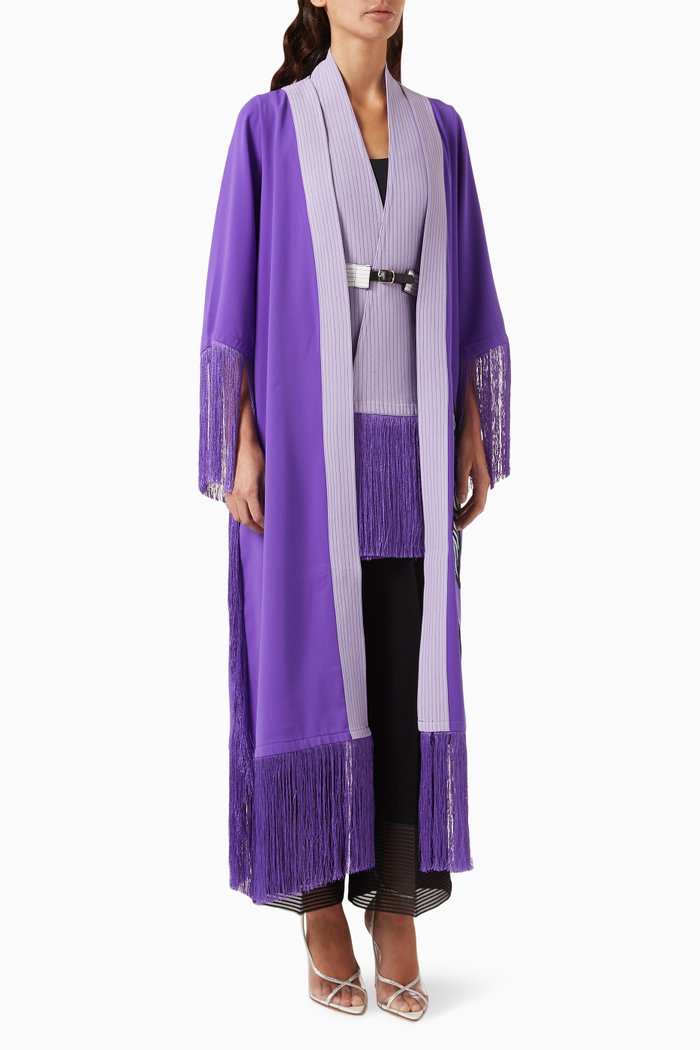

Embellished Fringe Cardigan in Crepe, Purple