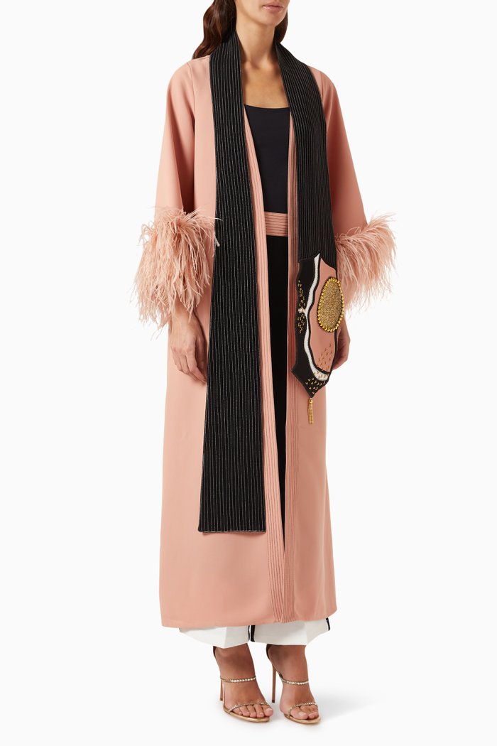 

Embellished Feather Cardigan in Crepe, Neutral