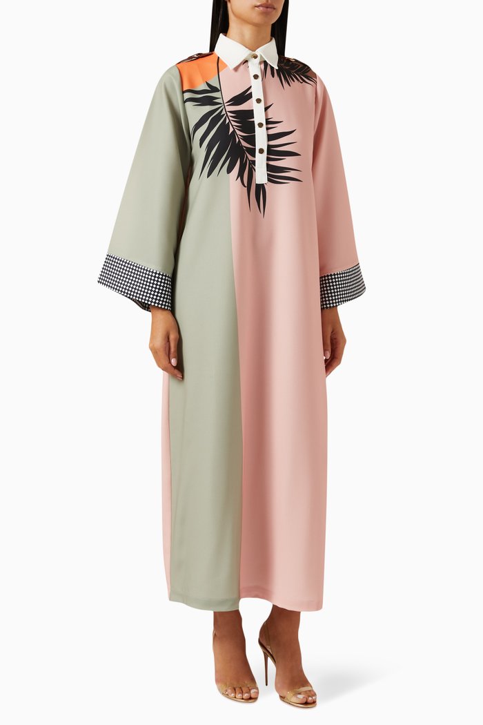 

Printed Kaftan in Crepe, Multicolour