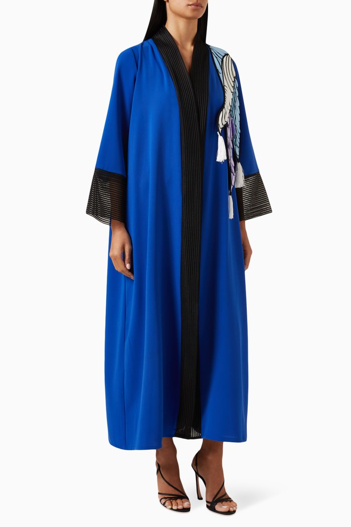 

3D Embellished Jacket in Crepe, Blue