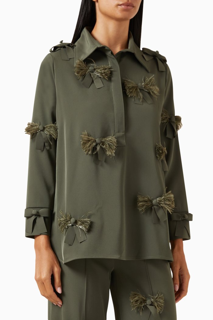 

Feather-bow Shirt in Crepe, Green
