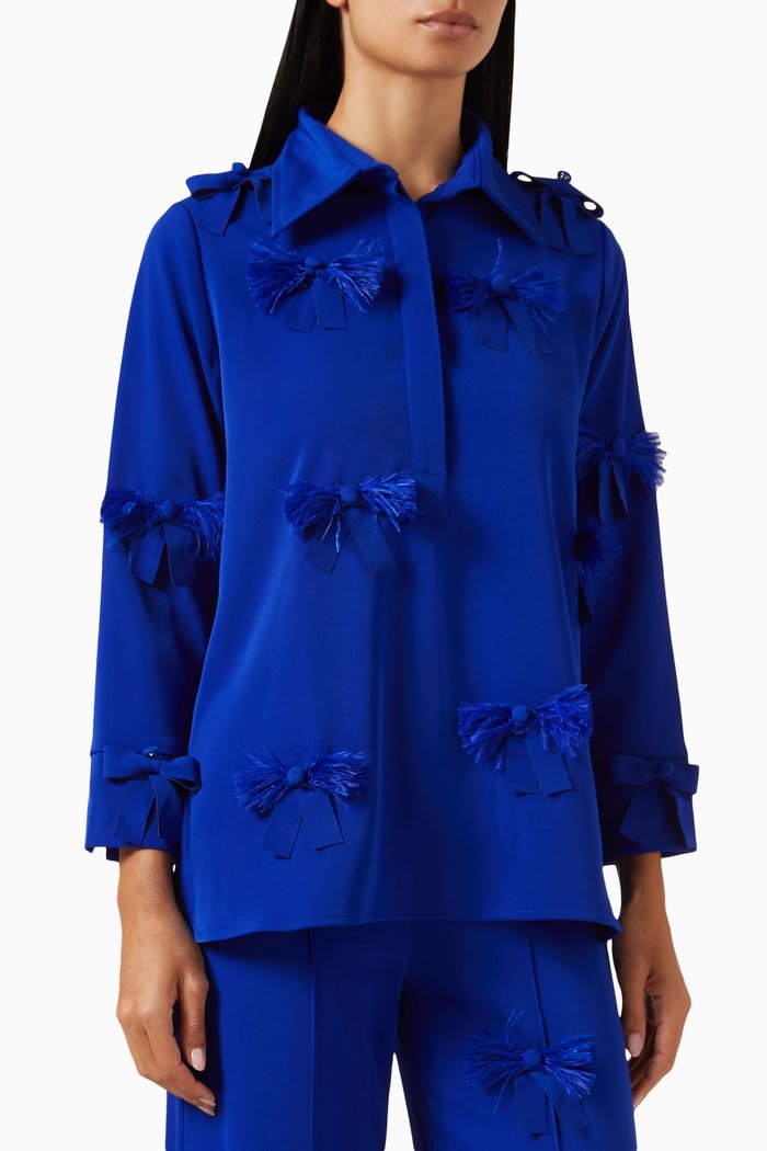 

Feather-bow Shirt in Crepe, Blue