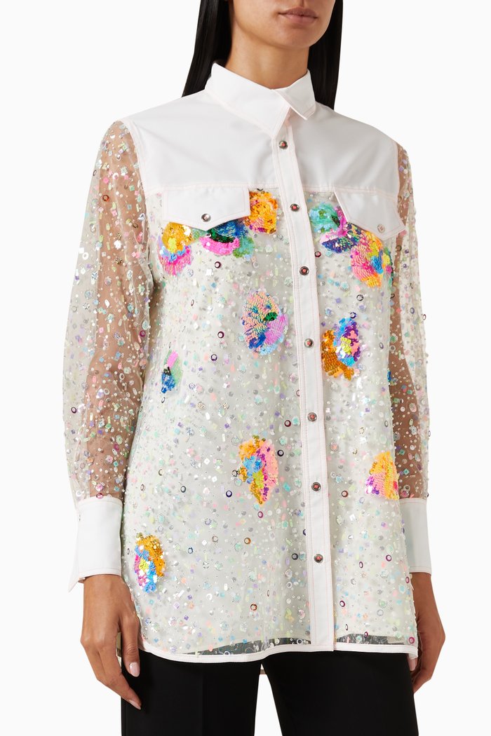 

Sequin-embellished Shirt in Tulle, Neutral