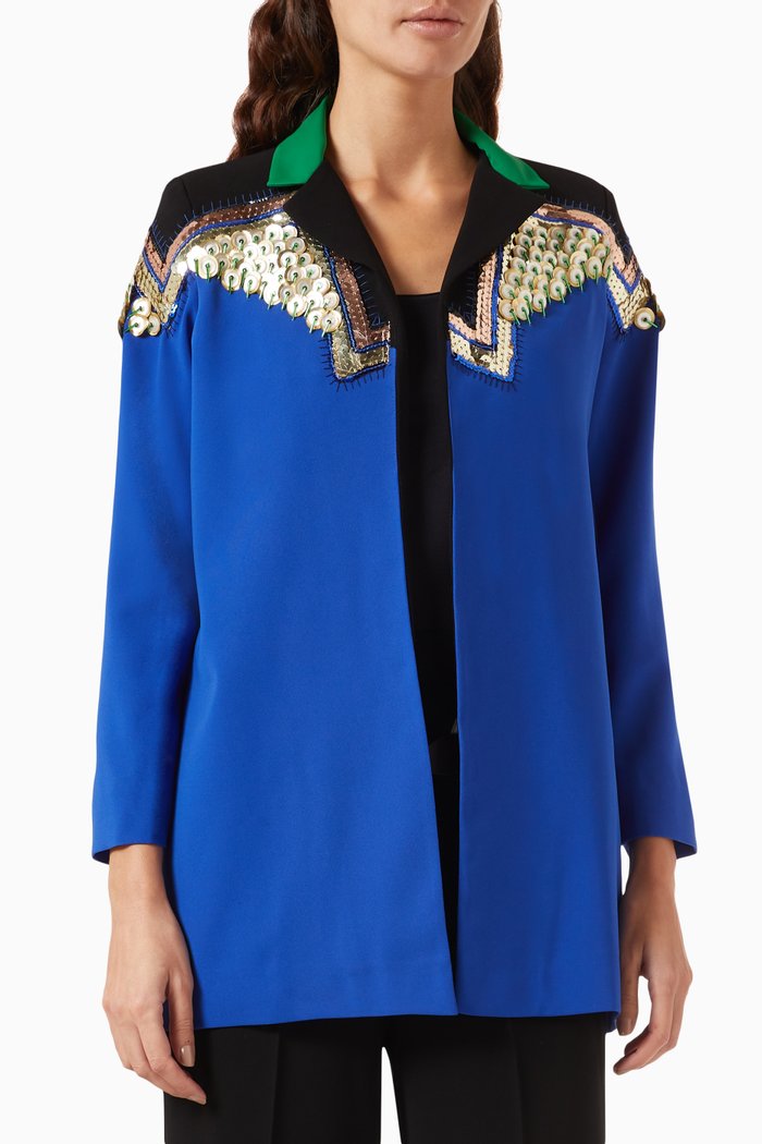 

Embellished Jacket in Crepe, Blue