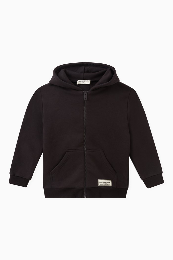 

Zip Hoodie in Organic Cotton-blend, Black