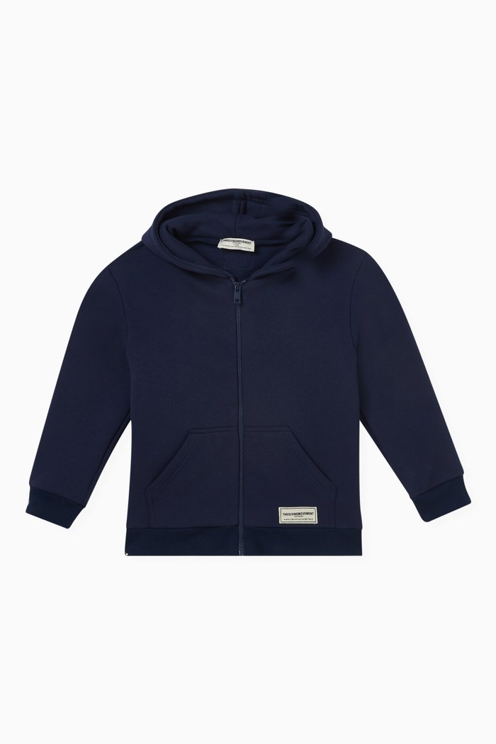 Zip Hoodie in Organic Cotton-blend, Blue