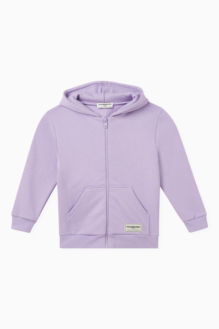 

Zip Hoodie in Organic Cotton-blend, Purple