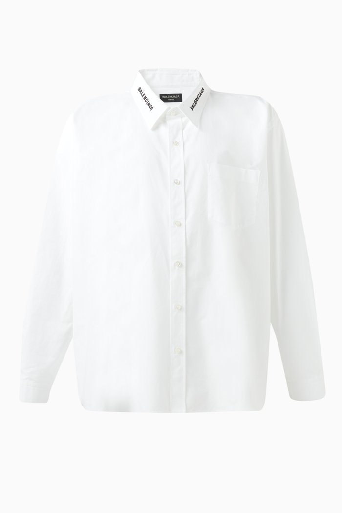 

Unisex Dropped Neckline Shirt in Cotton-poplin, White