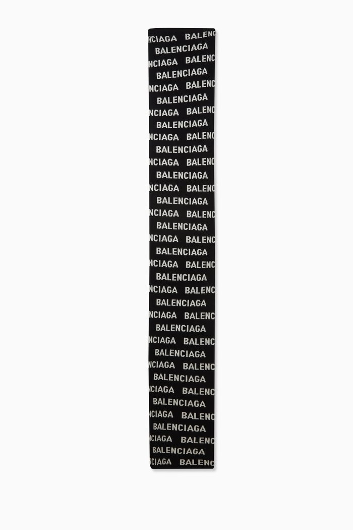

All-over Logo Intarsia Scarf in Wool-blend Knit, Black