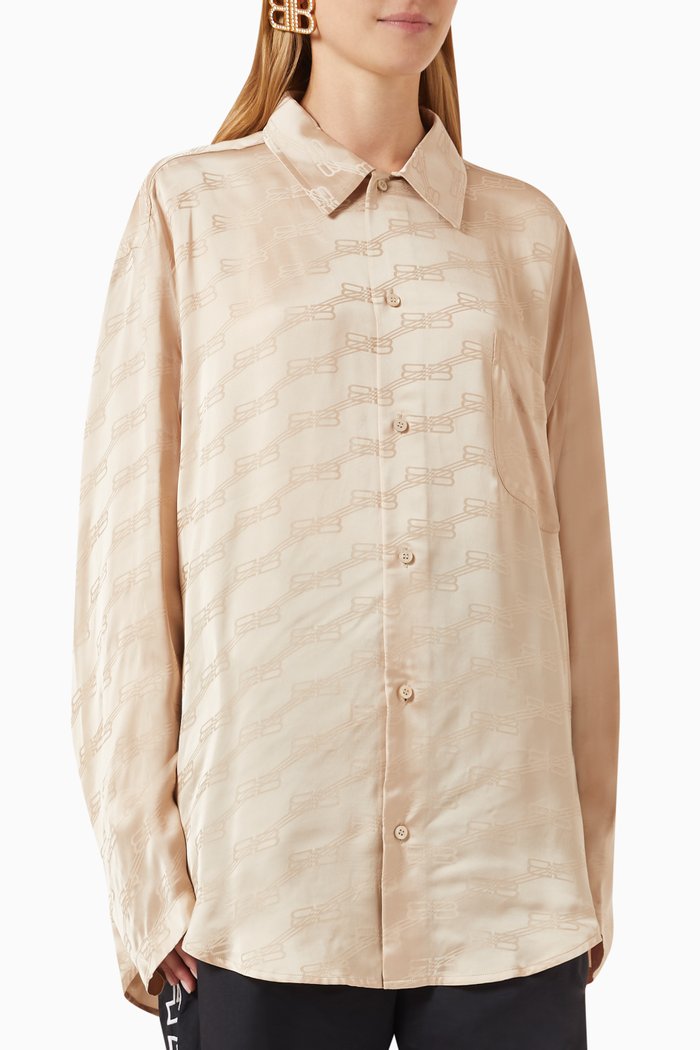 

BB Monogram Shirt in Satin-jacquard, Neutral