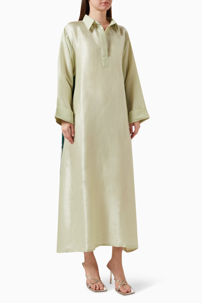 

Sequin-embellished Fringe Maxi Dress in Silk-lamé, Green