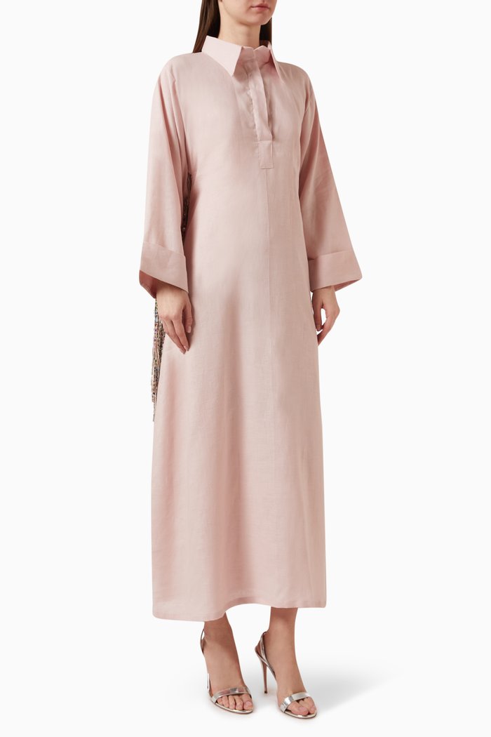 

Sequin-embellished Fringe Maxi Dress in Linen, Pink