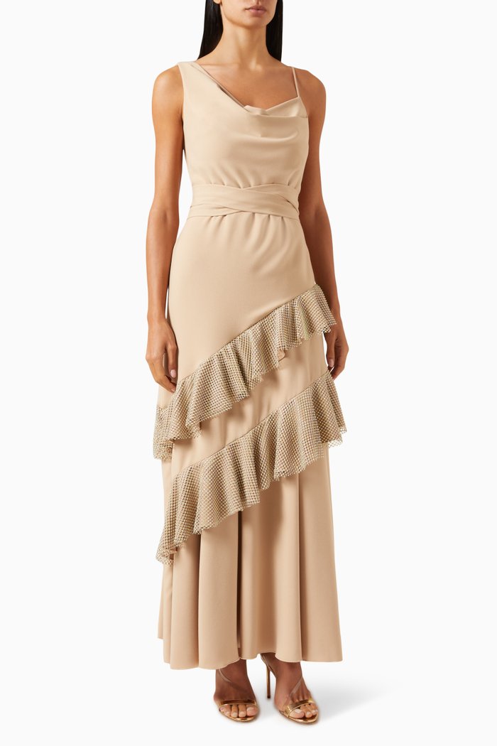 

Crystal-embellished Tiered Dress, Gold