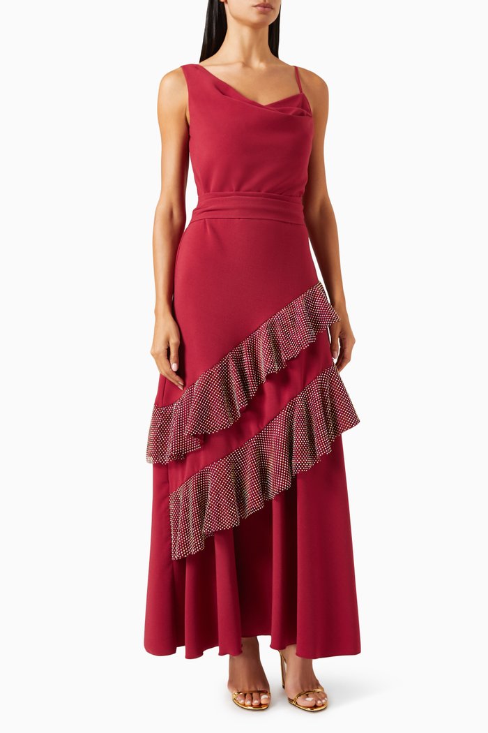 

Crystal-embellished Tiered Dress, Red