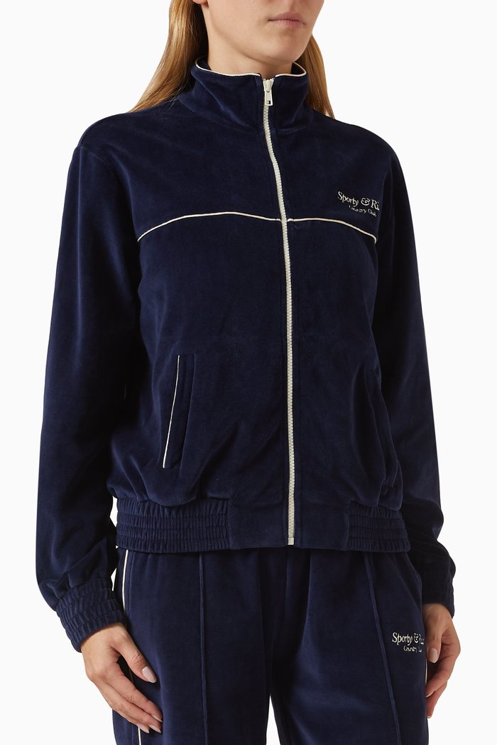 

Script Track Jacket in Velour, Blue