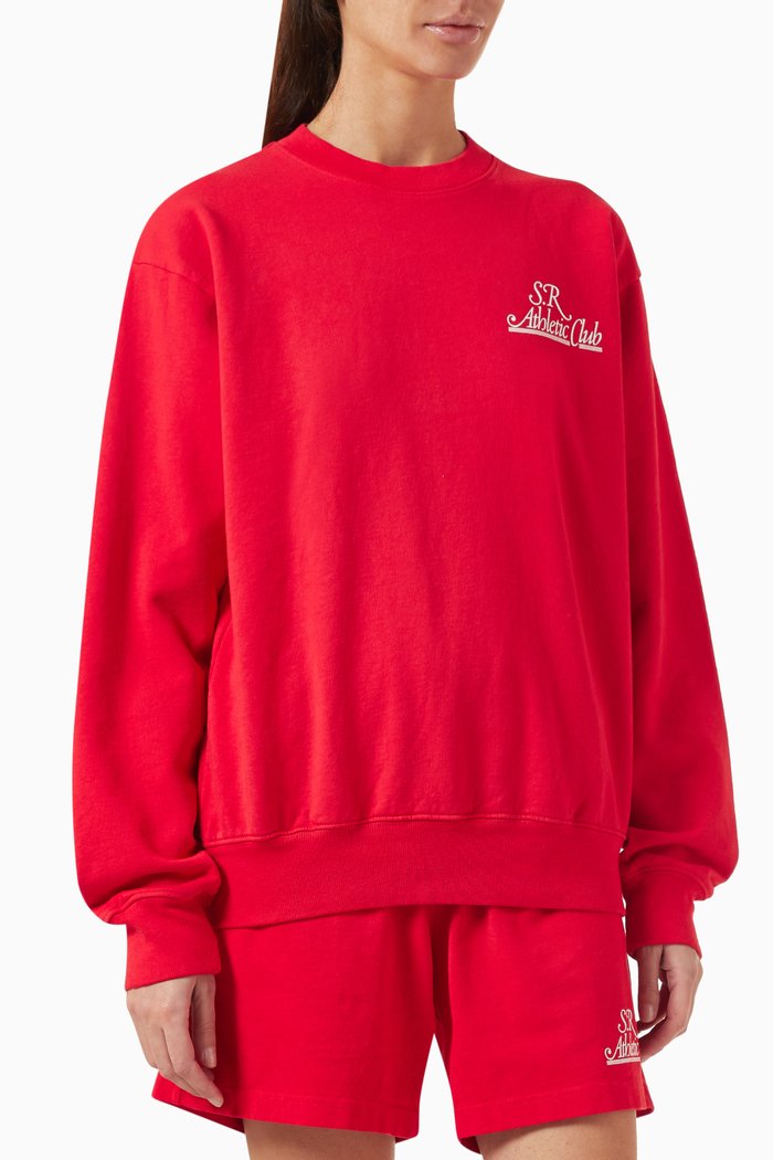 

Prep Crewneck Sweater in Cotton, Red