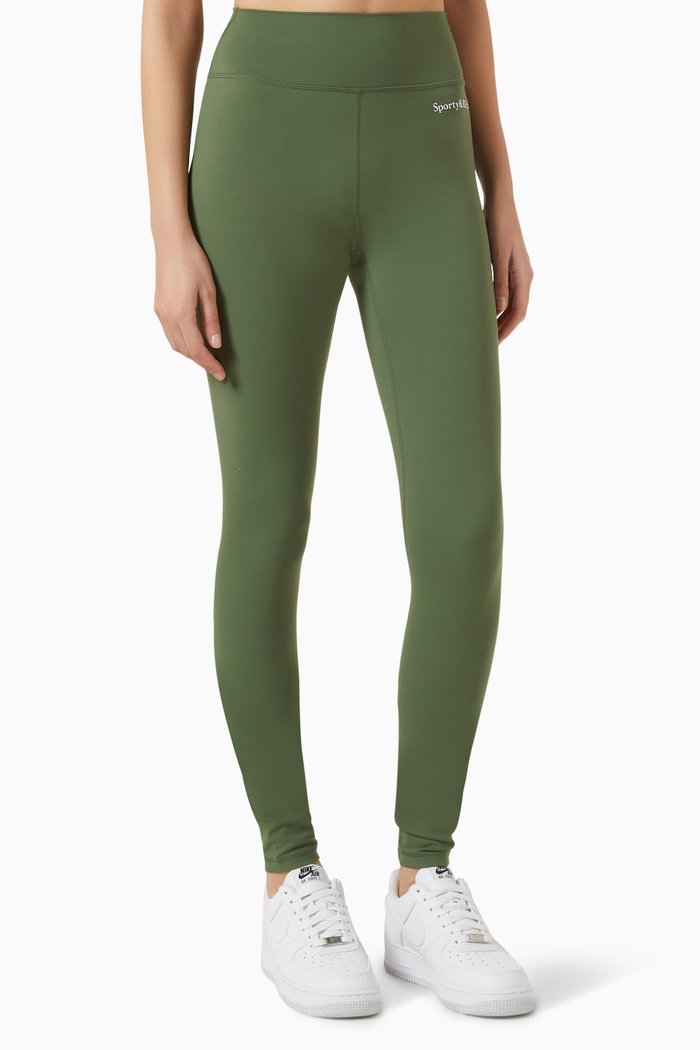 

Serif Logo High-waisted Leggings in Stretch Nylon, Green