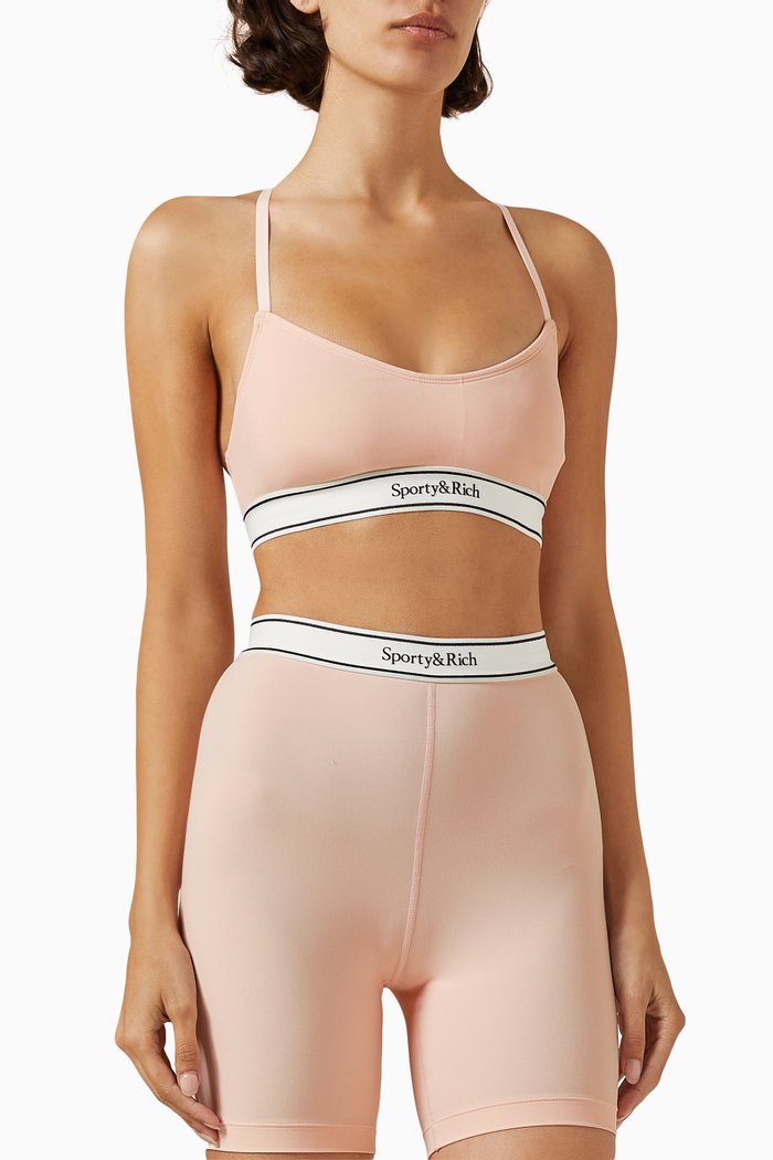 Serif Logo Sports Bralette in Stretch-nylon, Pink