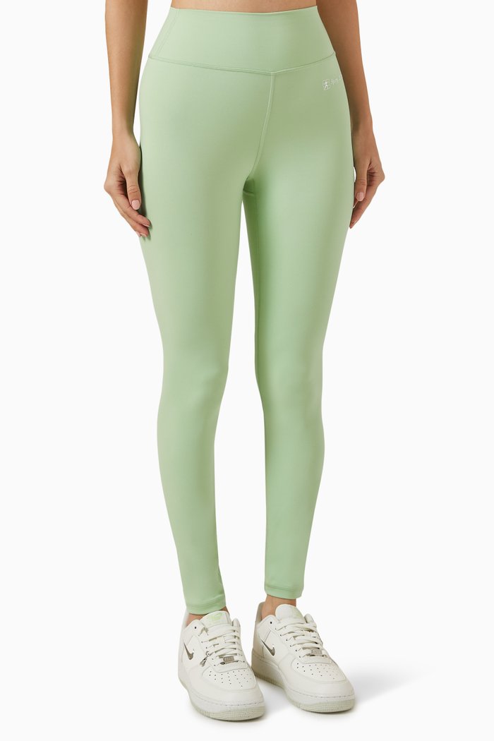 

Runner Script Leggings in Stretch Nylon, Green