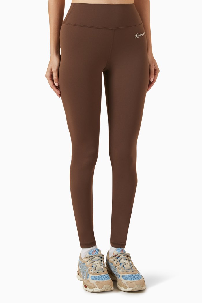 Runner Script Leggings in Stretch Nylon, Brown