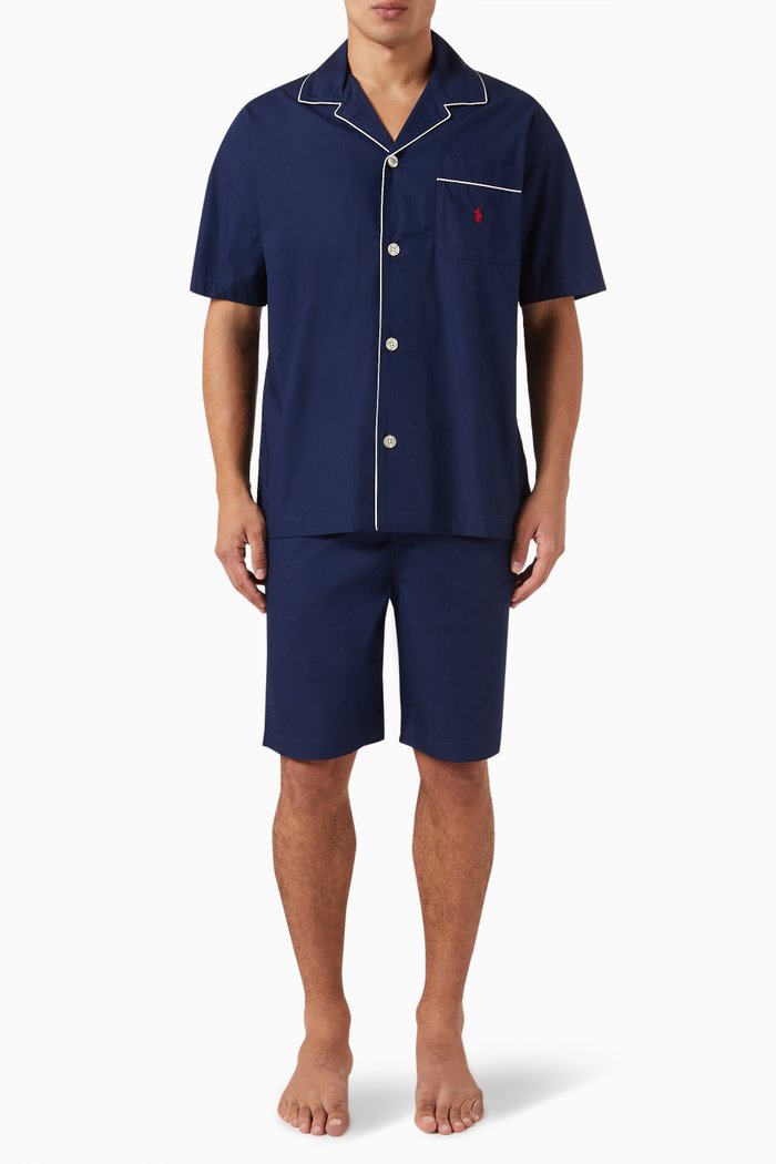 

Logo Print Pyjama Set in Cotton, Blue