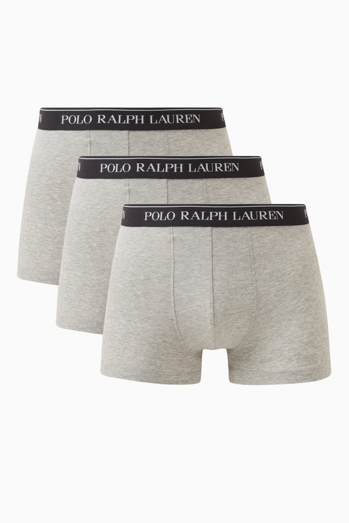 Logo Trunks in Stretch Cotton, Set of 3, Grey