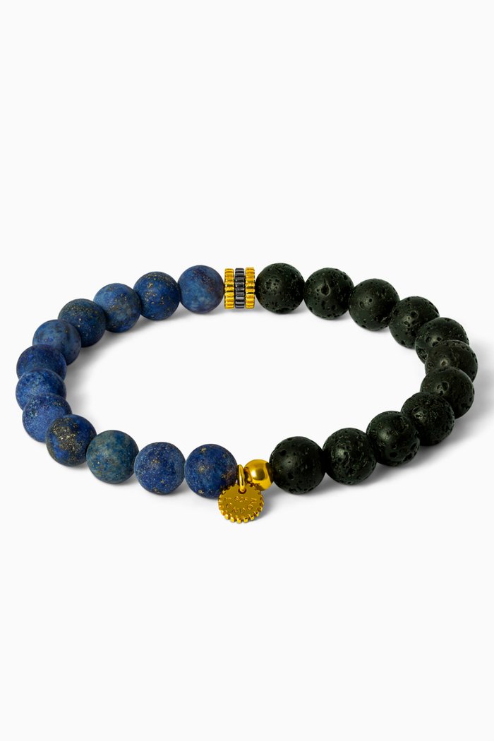 

Gear Trio Bracelet in Lava Beads & Lapis, Blue