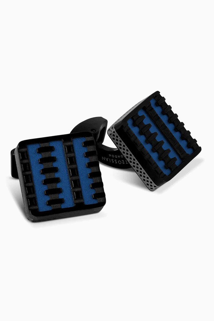 

Jagged Elements Cufflinks in IP Plated Stainless Steel & Aluminium, Blue