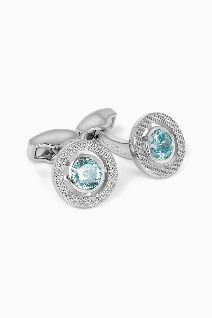

Halo Round Cufflinks in Cubic Zirconia & Rhodium Plated, Blue