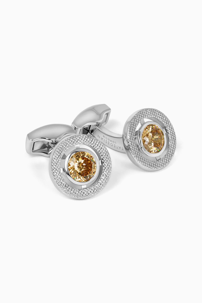 

Halo Round Cufflinks in Cubic Zirconia & Rhodium Plated, Gold