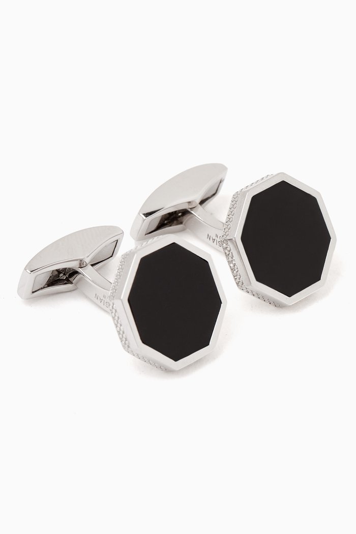 

Octagon Cufflinks in Rhodium Plated Sterling Silver & Onyx, Black