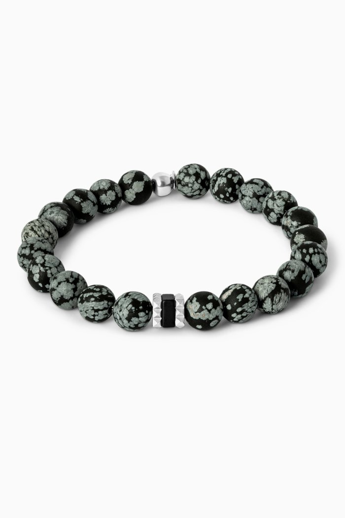 Giza Bracelet in Snowflake Obsidian & Stainless Steel, Grey