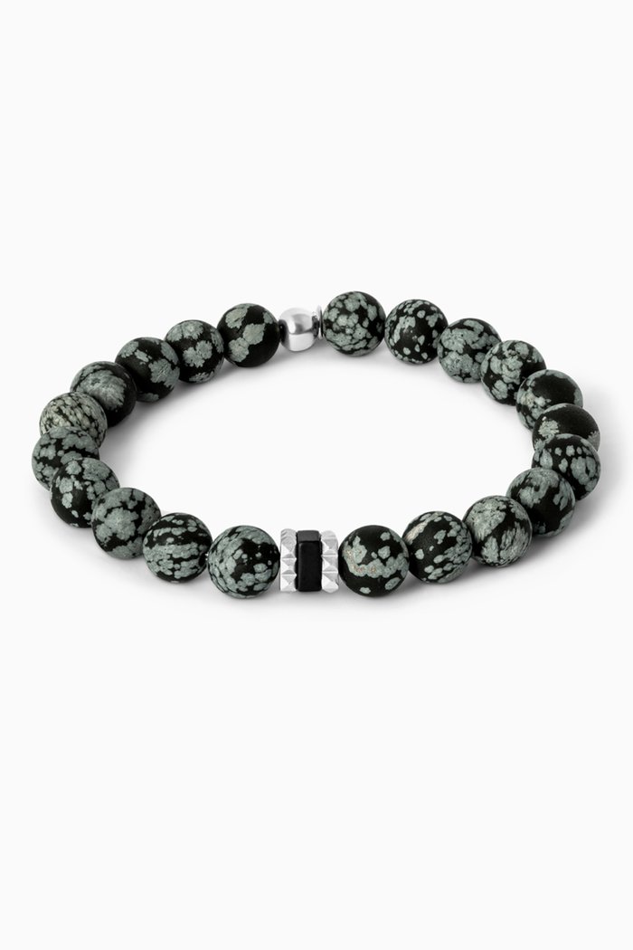 

Giza Bracelet in Snowflake Obsidian & Stainless Steel, Grey