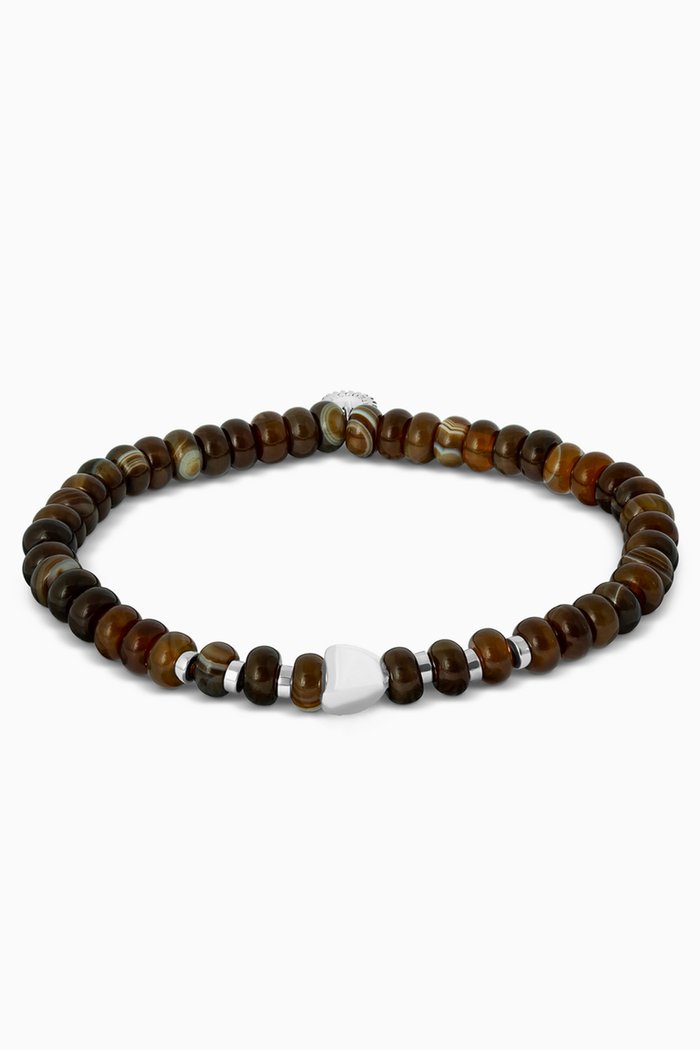Nepal Nugget bracelet in Rhodium Plated Sterling Silver & Agate, Brown