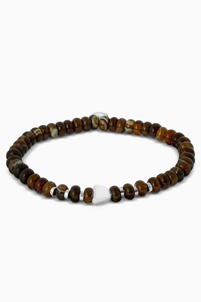 

Nepal Nugget bracelet in Rhodium Plated Sterling Silver & Agate, Brown