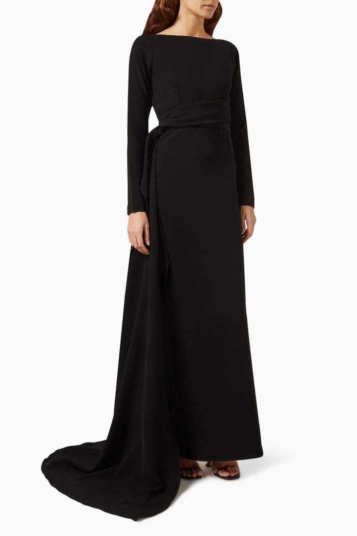 

Elongated-hem Maxi Dress in Crepe, Black