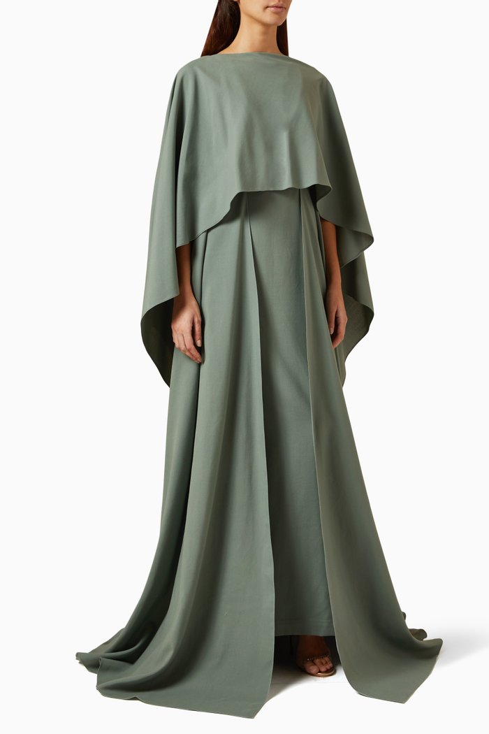 

Cape-sleeve Maxi Dress in Crepe, Grey