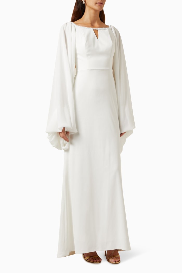 

Crystal-embellished Maxi Dress in Stretch Satin & Chiffon, White